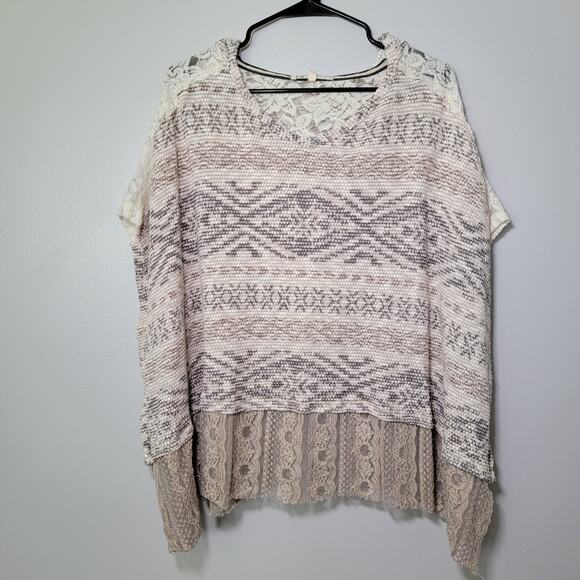 Jolt Hooded Poncho Womens Sz M Neutral Lacey Feminine Fall Boho Y2K Cottagecore - Picture 1 of 13